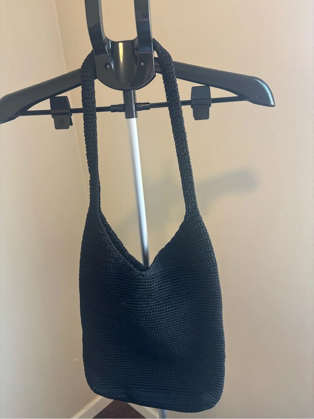 The Sak Black Crochet Knit Hobo Shoulder Bag - Excellent Condition